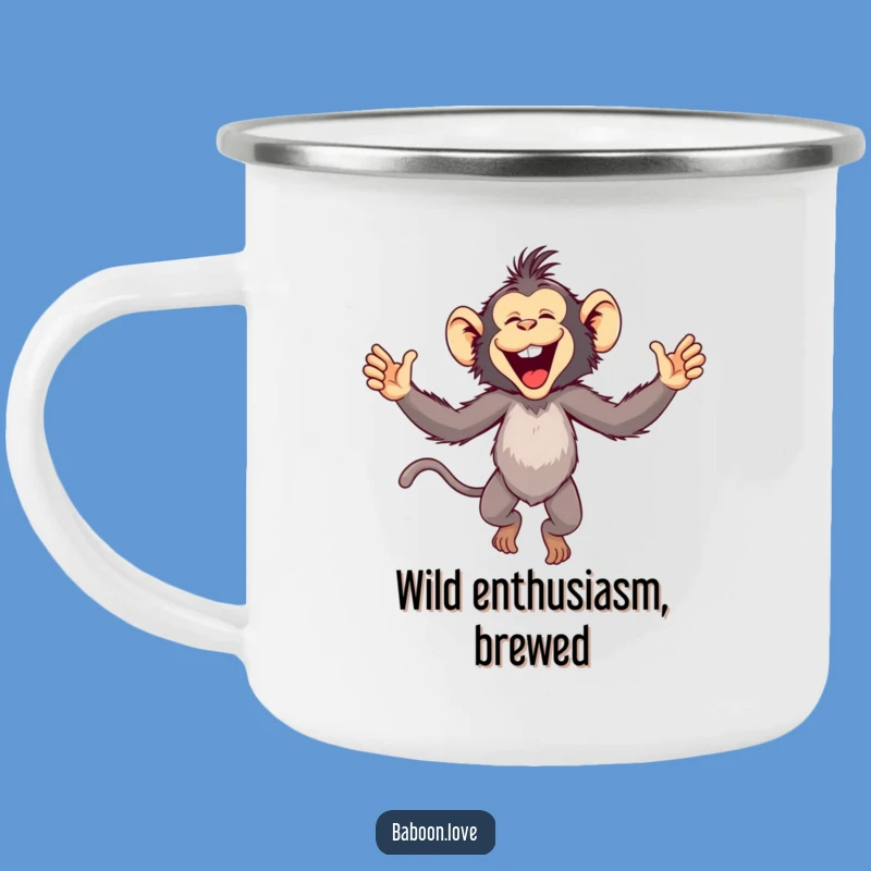 Funny Baboon Leap Camping Mug: Durable & Hilarious Primate Drinkware for Outdoors