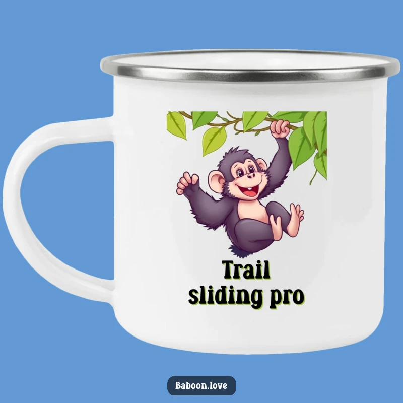 Funny Baboon Sliding Camping Mug, Durable Primate Enamel Cup for Outdoor Thrills
