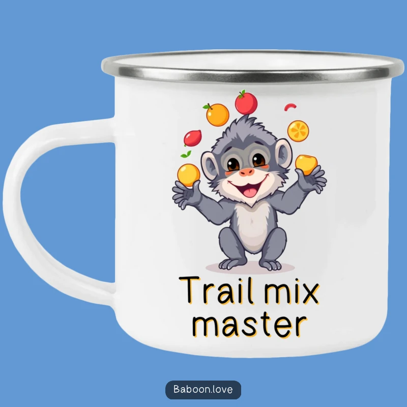 Funny Baboon Fruit Juggling Camping Mug - Adventure Fuel!