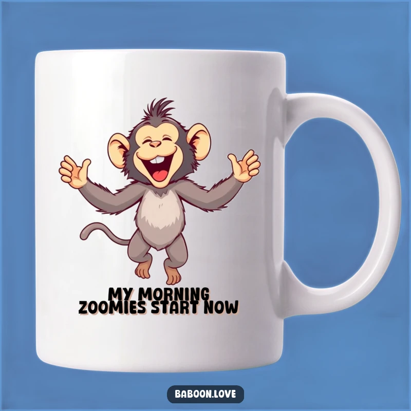 Funny Baboon Leap Mug: Joyful Primate Perfect for a Hilarious Gift