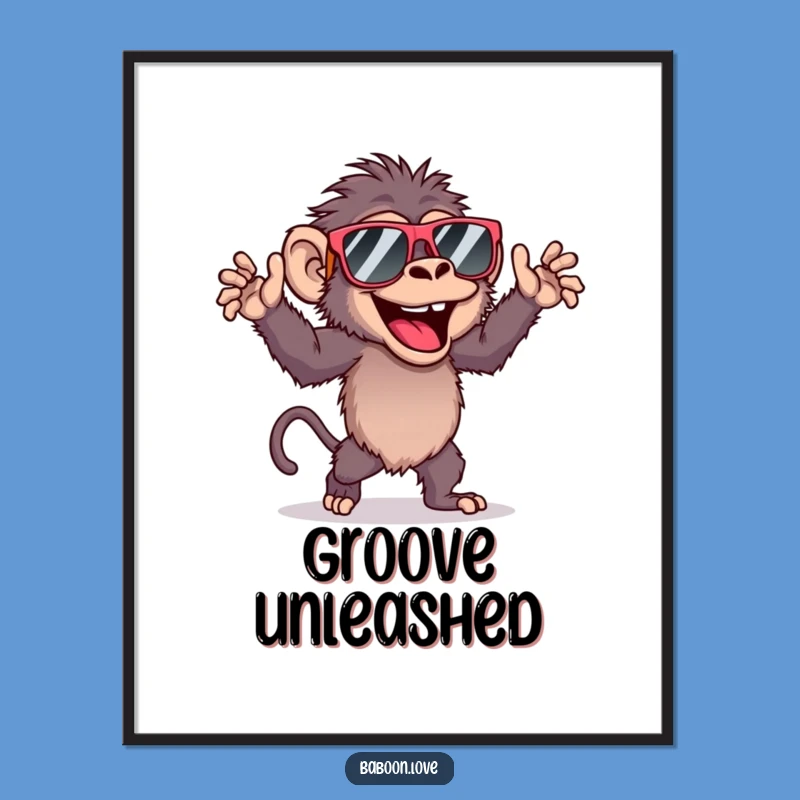 Funny Baboon Dancing Digital Art, Printable Primate Wall Decor with Sunglasses