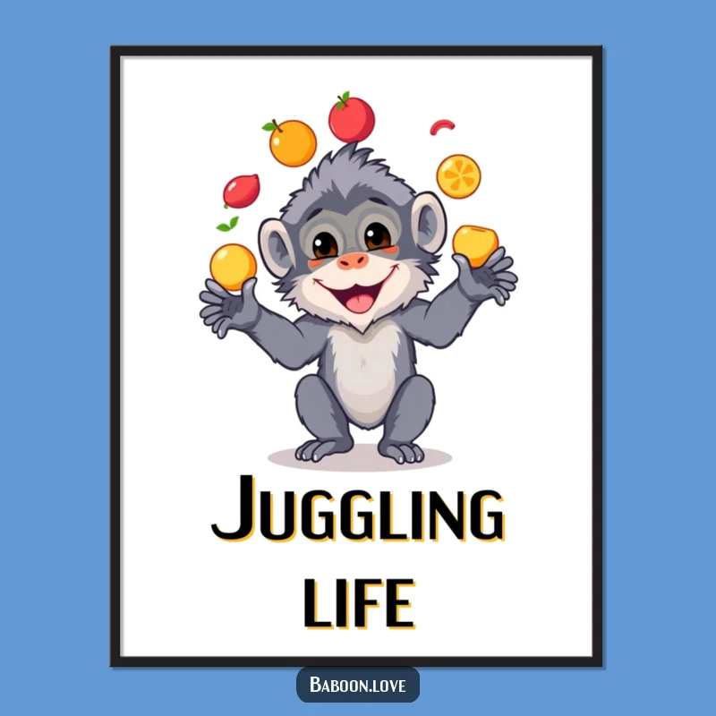 Funny Baboon Fruit Juggling Digital Art - Instant Cheerful Decor!