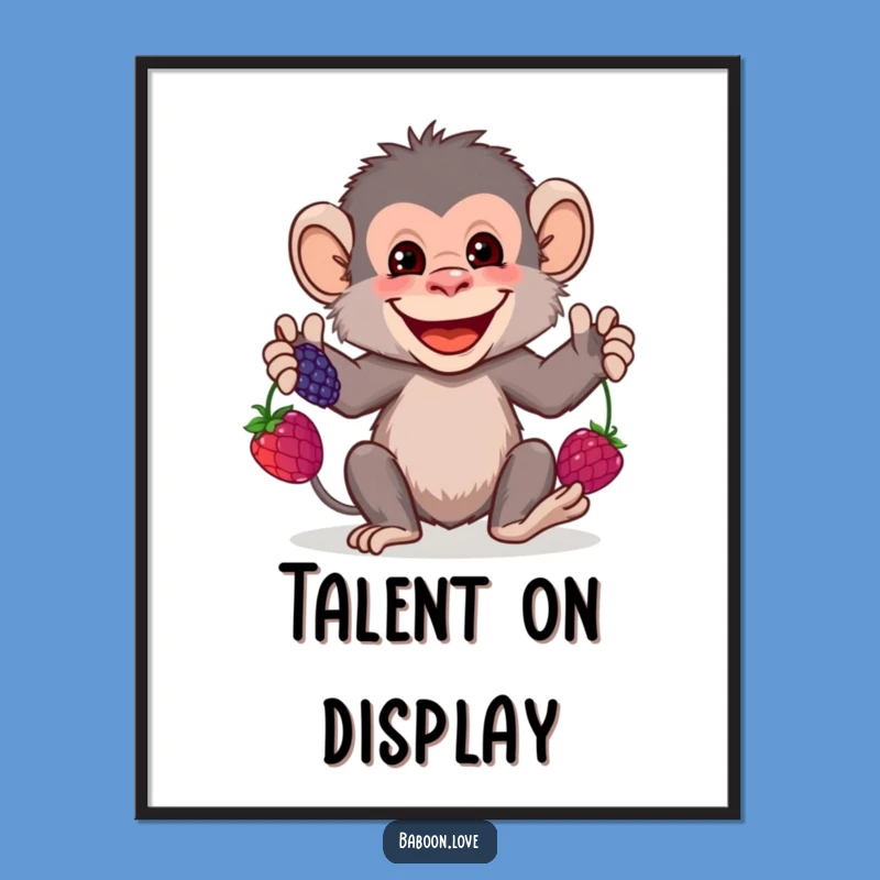 Funny Baboon Juggling Digital Art: Whimsical Primate Print for Decor