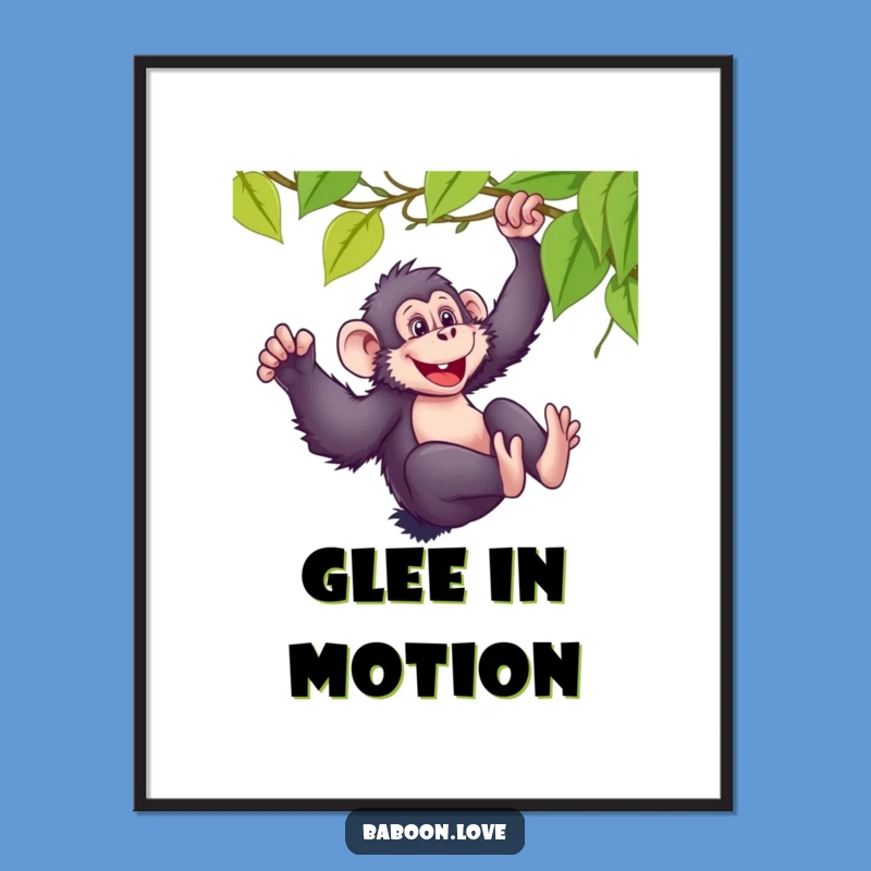 Funny Baboon Sliding Digital Art, Printable Primate Vine Decor for Playful Spaces