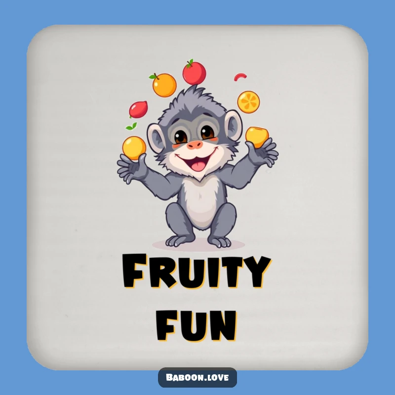 Funny Baboon Fruit Juggling Coaster - Protect Surfaces with Humor!