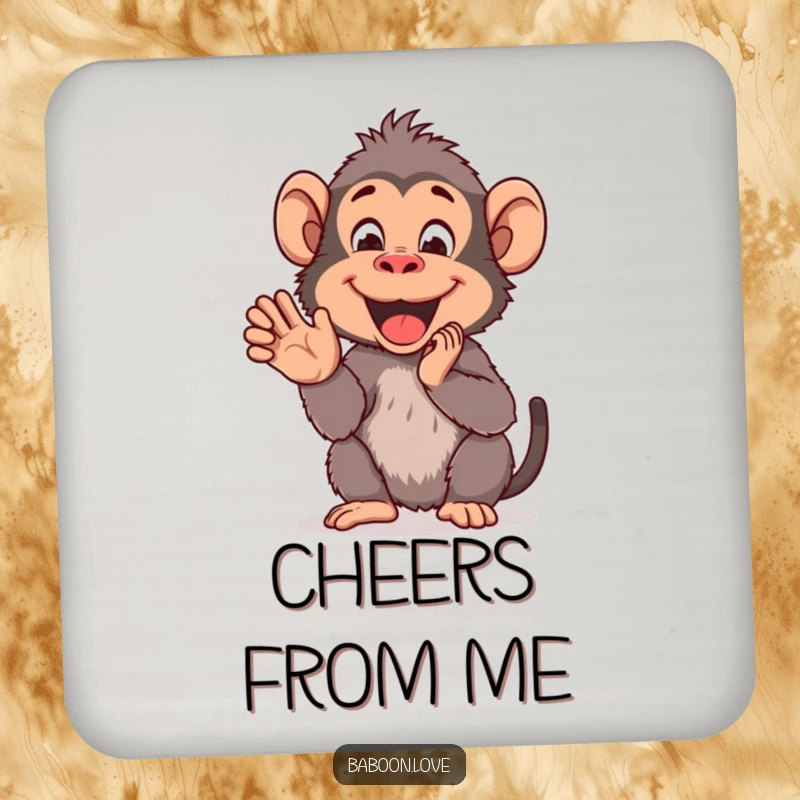Funny Coaster: A cheerful baboon claps its hands together in delight, offering humorous protection for surfaces and adding a touch of pure joy.