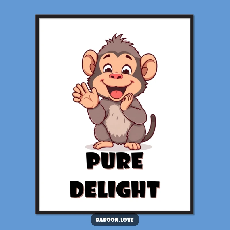 Funny Baboon Clap Poster: Cheerful Primate Art for Joyful Decor