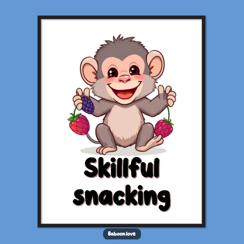 Funny Baboon Juggling Poster: Whimsical Primate Art & Berry Fun