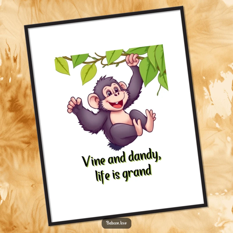 Funny Free Printable Wall Art: Mischievous baboon sliding down a vine with glee, hilarious downloadable art.