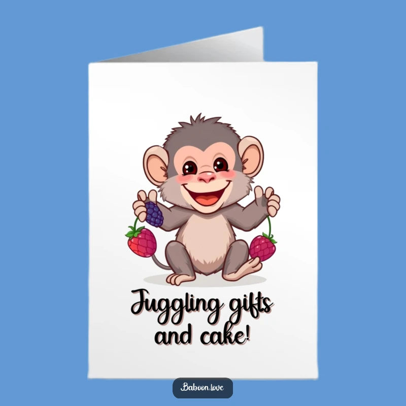 Free Printable Birthday Card: Juggling Baboon Surprise - Funny Downloadable Choice