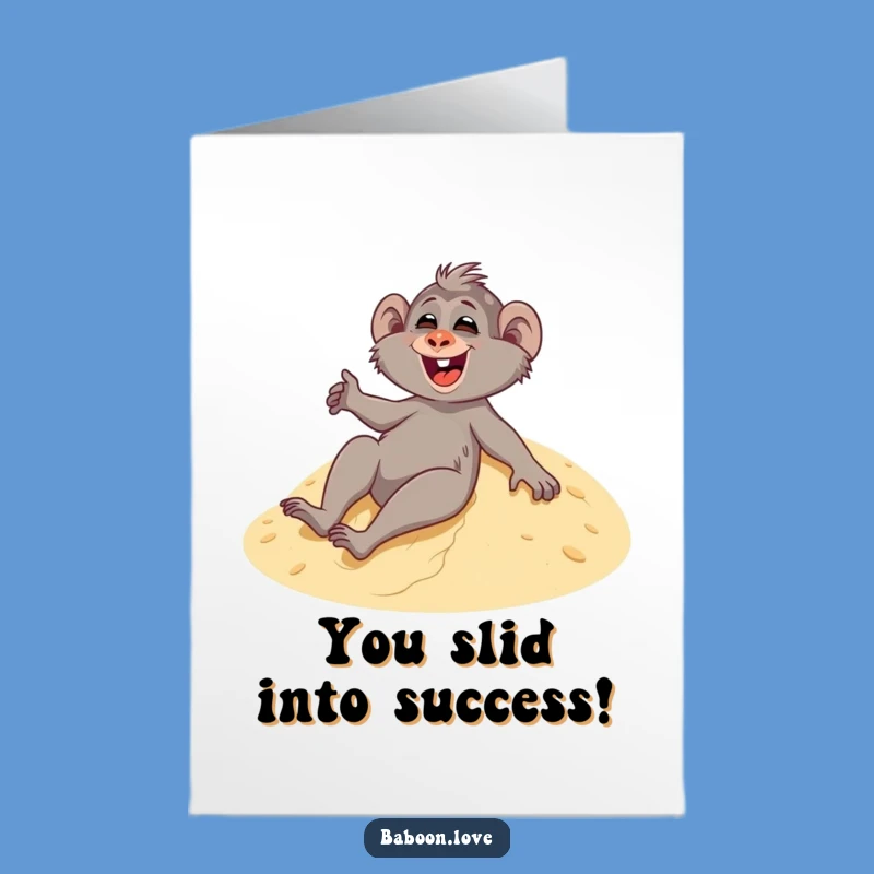 Free Printable Congratulations Card: Giggling Baboon Sandboarding, Hilarious Downloadable Gift for Achievers